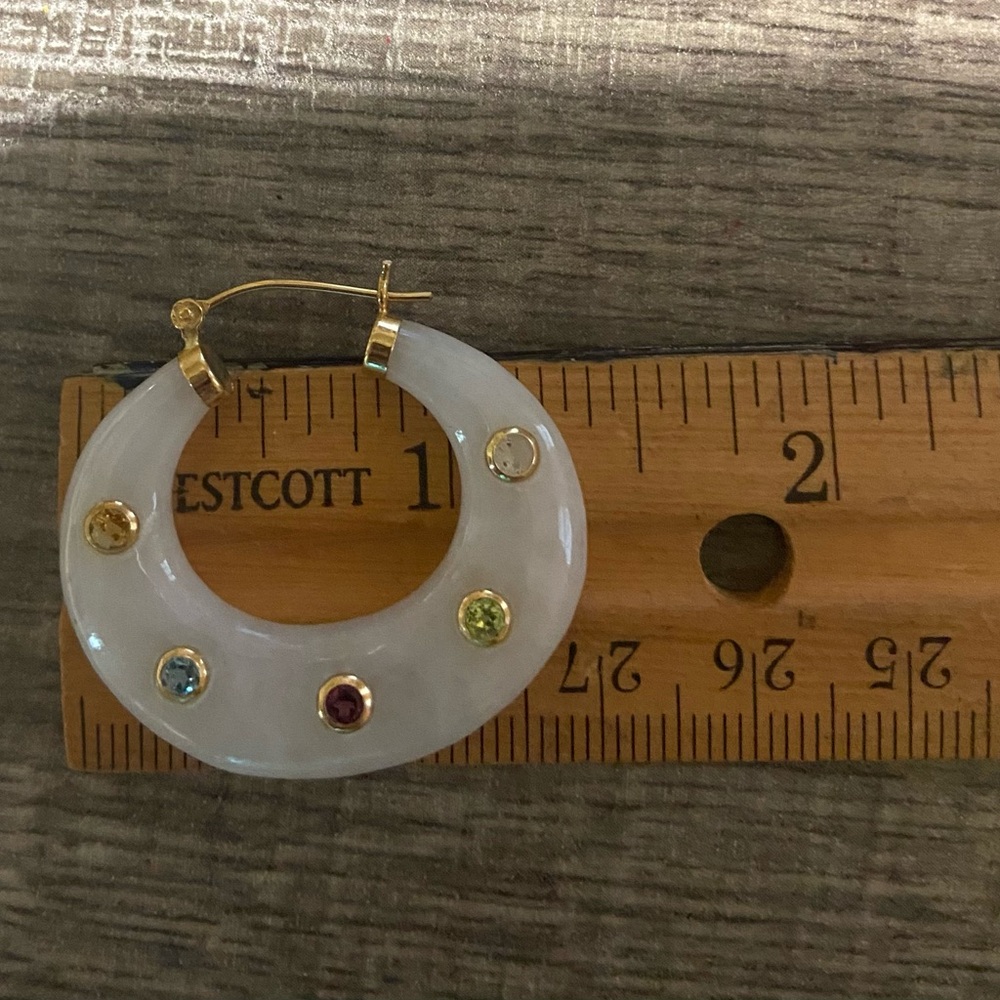 Ross-Simons Gold and White Hoop Earrings with Stud Accents - Picture 4 of 4